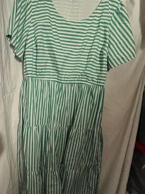 Kim Rogers Curvy Mint Green and White Striped Midi Dress